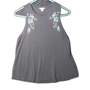 Aeropostale Gray Women's Medium Rose Floral Embroidered Tank Top